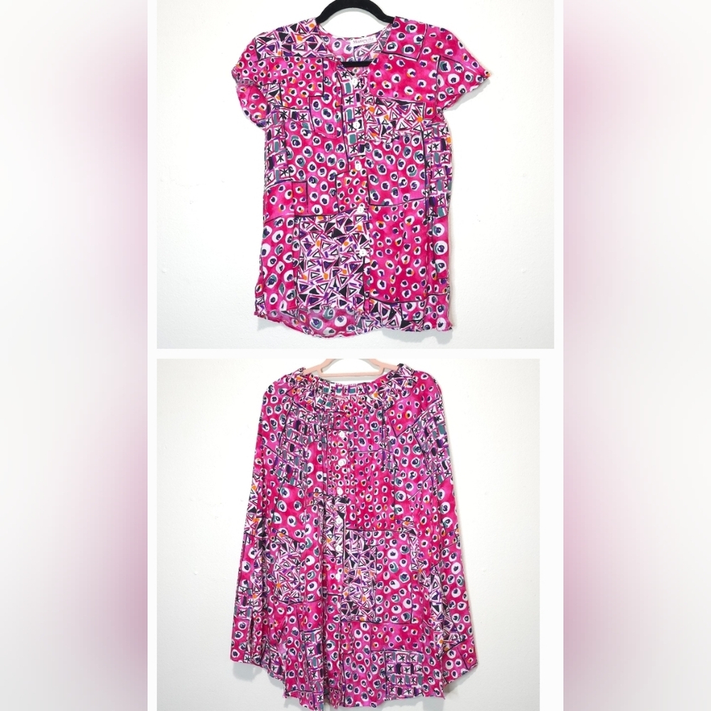 Vintage 90s Pink Abstract Geometric Skirt & Top Matching Set Sz Medium Dopamine